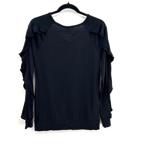 NWT CHASER Basic Black Long Sleeve Ruffle Open Neck Shirt Size Medium - Picture 2 of 5